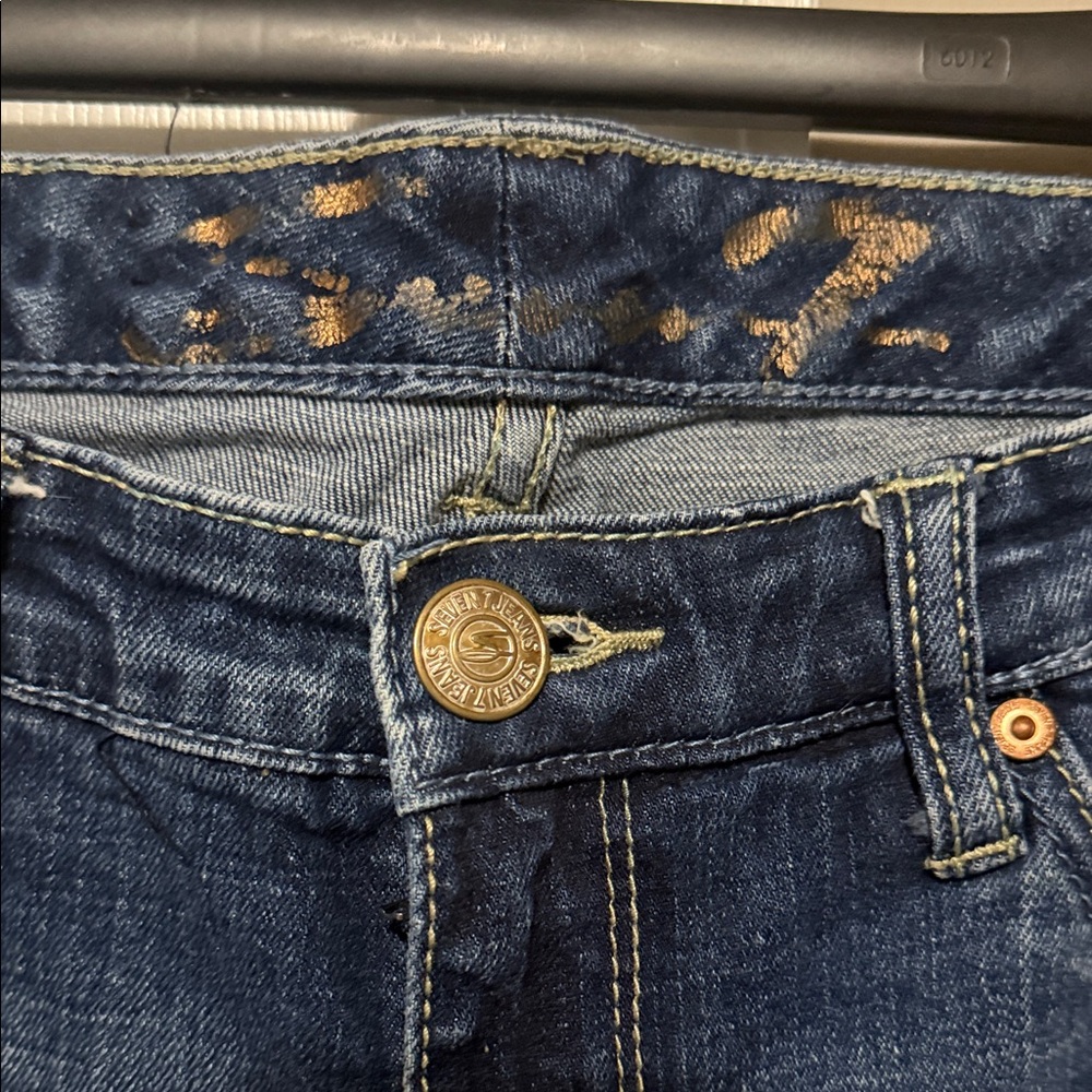 Seven7 Women’s Cuffed Distressed Deep Blue Cropped Jeans – Size 10 - Picture 2 of 16